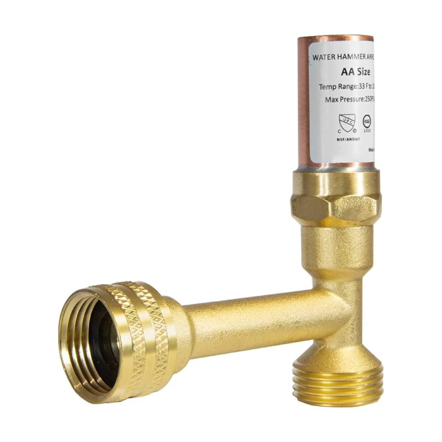 3/4" Swivel FHT x 3/4" MHT, Stainless Steel Tee Water Hammer Arrestors