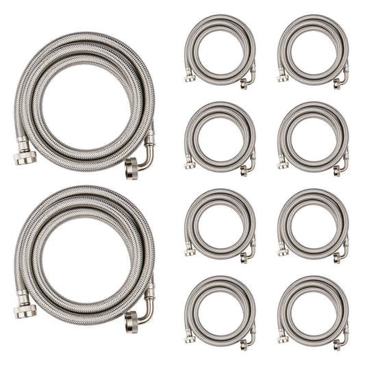 10 Pcs 6ft Washing Machine Hose, with 90 Degree Elbow, Stainless Steel