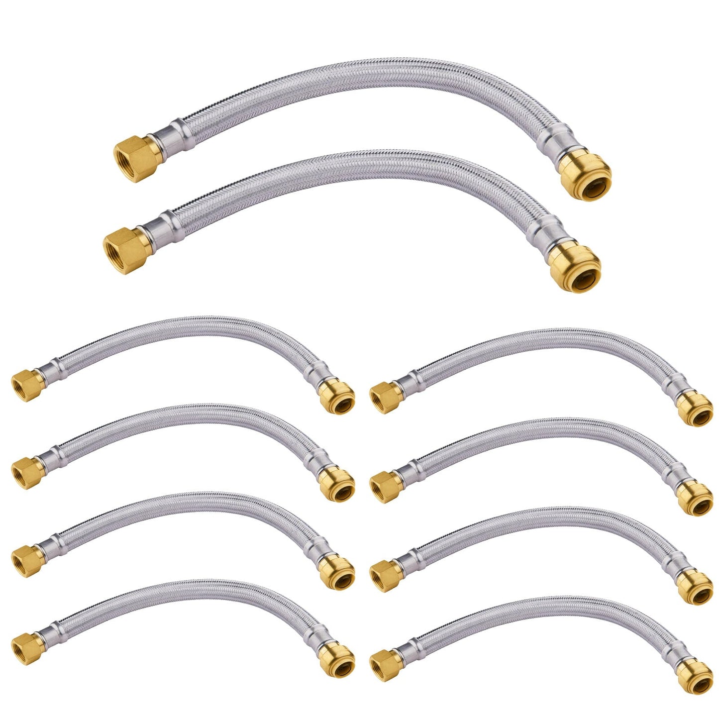 10 Pcs 3/4" Push fit x 3/4" FIP, 18" Flexible Water Heater Connector Hose