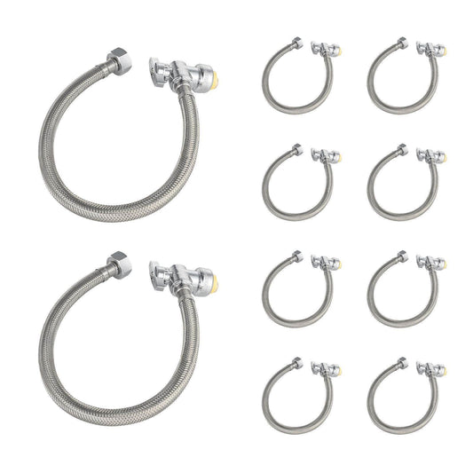10 Pcs 18" 1/2" Push x 1/2" FIP Faucet Hose Connector,1/4-Turn, Angle