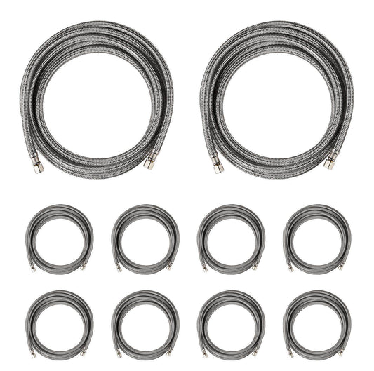 10 Pcs 6ft Ice Maker Hose, with 1/4" Comp by 1/4" Comp Connection, Stainless Steel Braided Hose