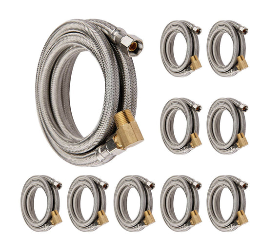 10 Pcs 4ft Dishwasher Hose, with attached 90 degree 3/8" comp x 3/8" MIP elbow, Premium Stainless Steel, Lead Free