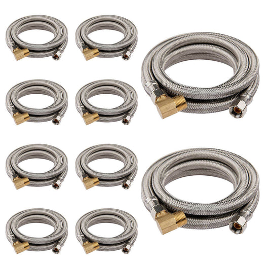 10 Pcs 10ft Dishwasher Hose, with Attached 90 Degree 3/8" Comp x 3/8" MIP elbow, Premium Stainless Steel