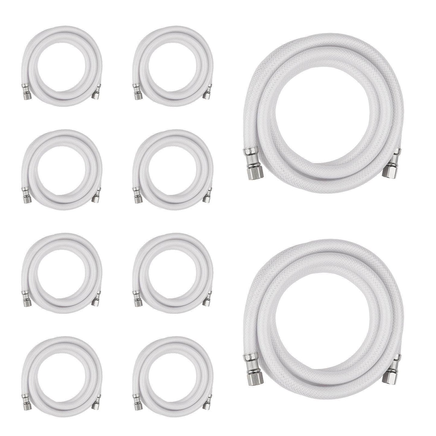 10 Pcs 8ft Fridge Ice Maker Water Connector Line, Polyester Reinforced PVC, 1/4" Comp By 1/4" Comp Connection, White
