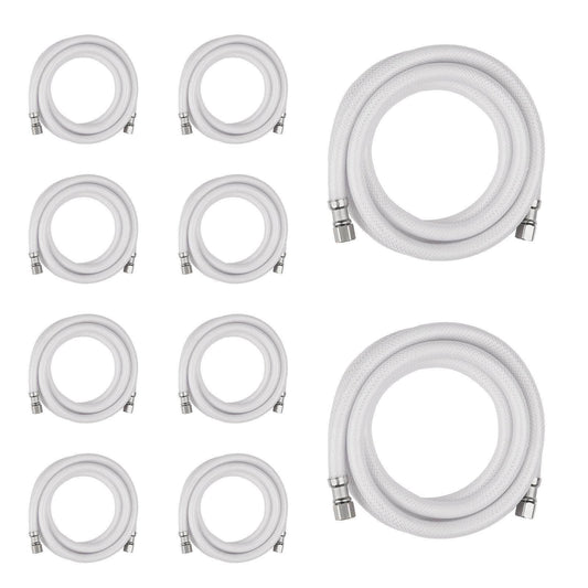 10 Pcs 8ft Fridge Ice Maker Water Connector Line, Polyester Reinforced PVC, 1/4" Comp By 1/4" Comp Connection, White
