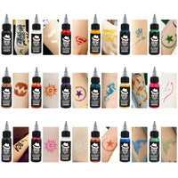 OPHIR Airbrush Tattoo Inks with Color Wheel 30ML/Bottle 12/18 Colors Body Art Paint for Airbrush Temporary Tattoo TA053
