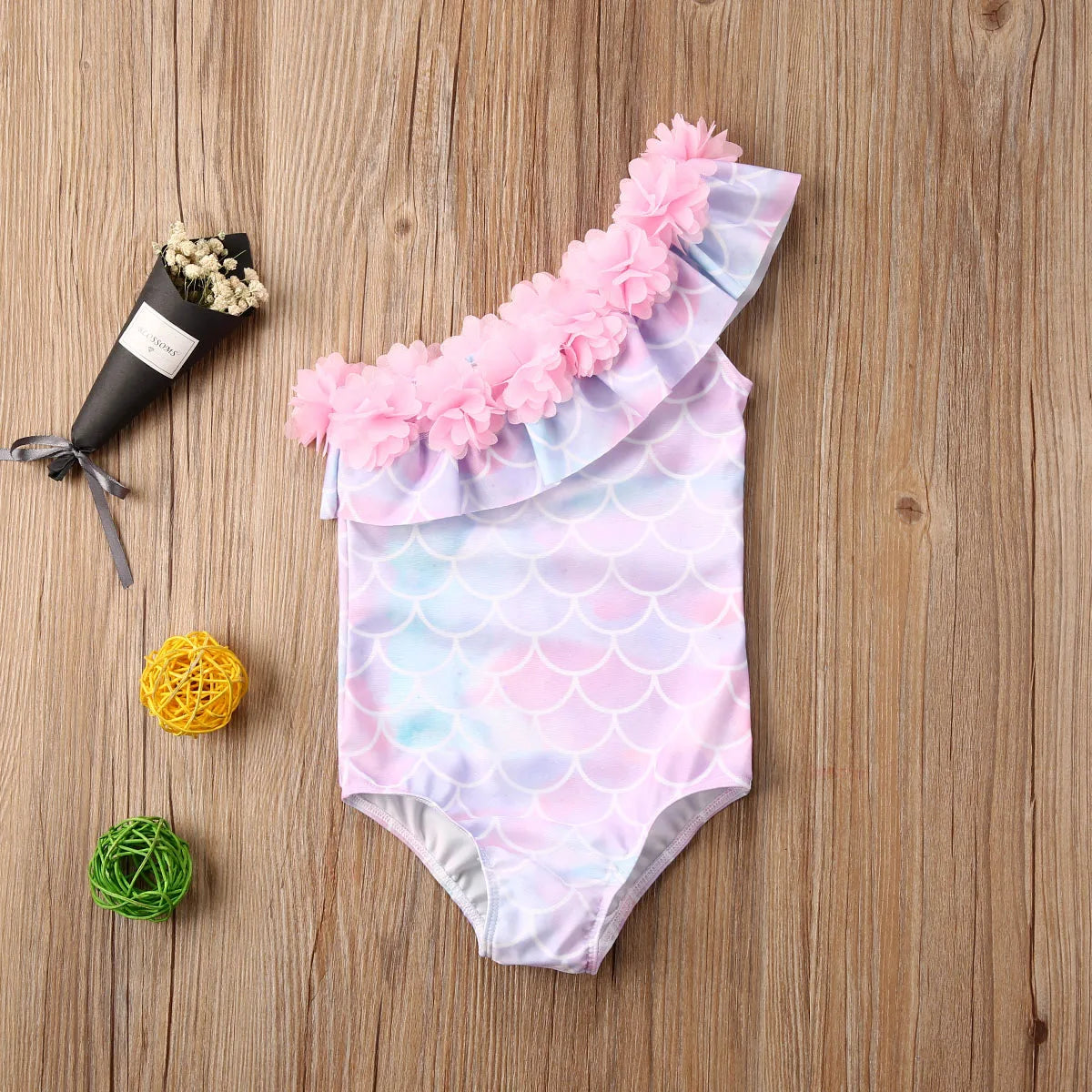 Lioraitiin 1-5Years Toddler Baby Kids Girls Bikini Ruffles One Shoulder Swimsuit Swimwear Bathing Suit Girl Clothing