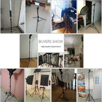 Collage of buyers showing high-quality tripods for photography and lighting, showcasing versatility in various settings.