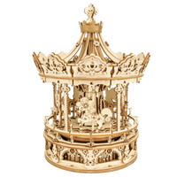 Robotime 3D Wooden Puzzle 336pcs Rotatable DIY Romantic Carousel Game Gift for Children Kids Adult AMK62 Assembly Music Box Toy