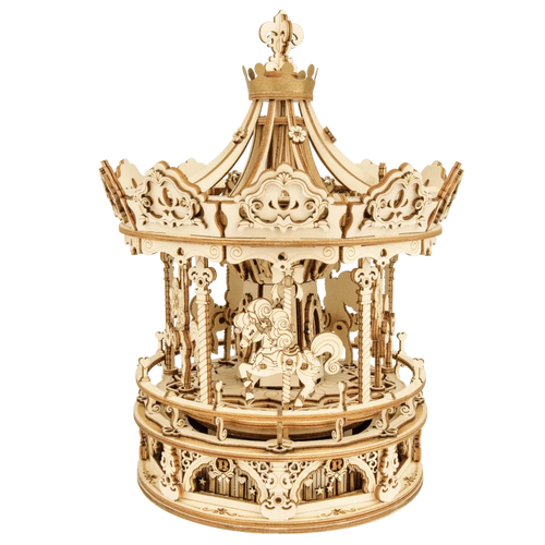 Robotime 3D Wooden Puzzle 336pcs Rotatable DIY Romantic Carousel Game Gift for Children Kids Adult AMK62 Assembly Music Box Toy