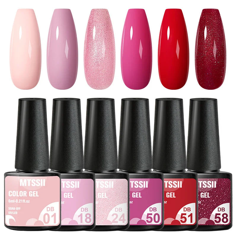6/8Pcs Spring Pink Color Gel Nail Polish Set Semi Permanent Varnishes Nail Art Design Hybrid Soak Off UV LED Gel Manicure Kit