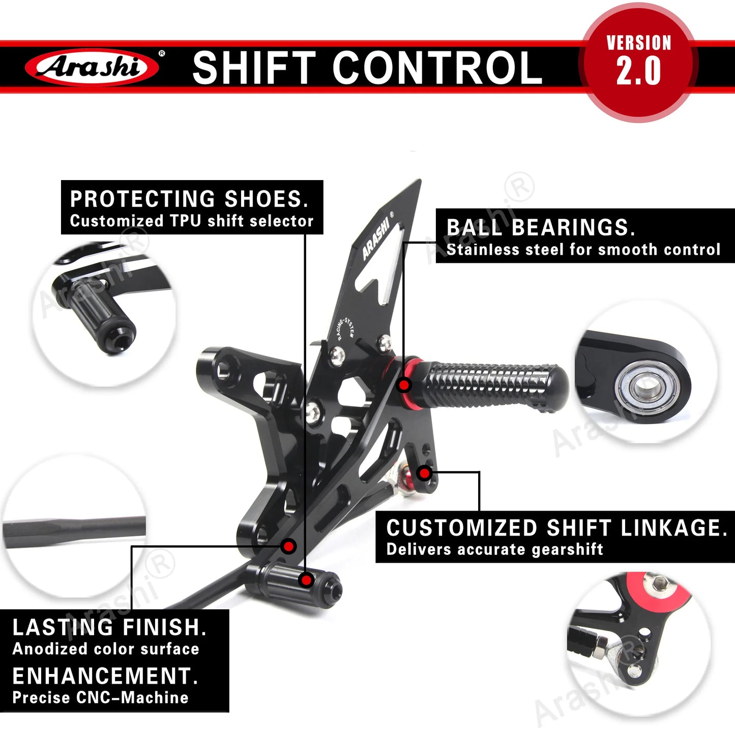 Arashi V2.0 Adjustable Rearset For KAWASAKI Ninja ZX4R ZX-4R 2023 / ZX-4RR ZX4RR 2022 -2024 CNC Footrest Foot Pegs Pedal
