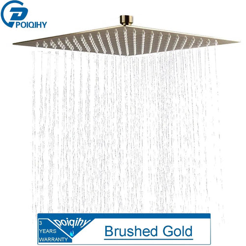 POIQIHY Ultrathin Golden Shower Head 16" Stainless Steel Rainfall Shower Faucet Head Bathroom Black Large Flow Showerhead Faucet