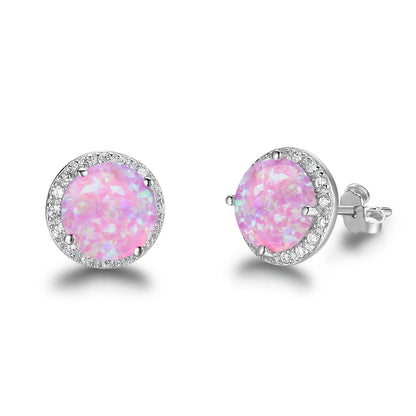 10mm Blue Opal Stone 925 Sterling Silver Stud Earrings Ocean Style Fashion Earrings for Women Gift for Her (Jewelora EA102018)