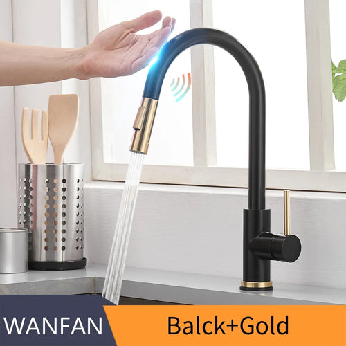 Sensor Kitchen Faucets Black Gold Smart Touch Inductive Sensitive Faucet Mixer Tap Single Handle Dual Outlet Water Modes 1005J