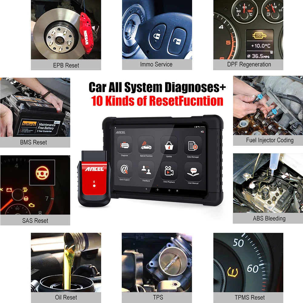 Ancel X6 All System Scanner OBD2 Diagnostic Tool 10 Reset SAS EPB Oil ABS D-P-F TPS BMS TPMS IMMO Auto OBD 2 Tools