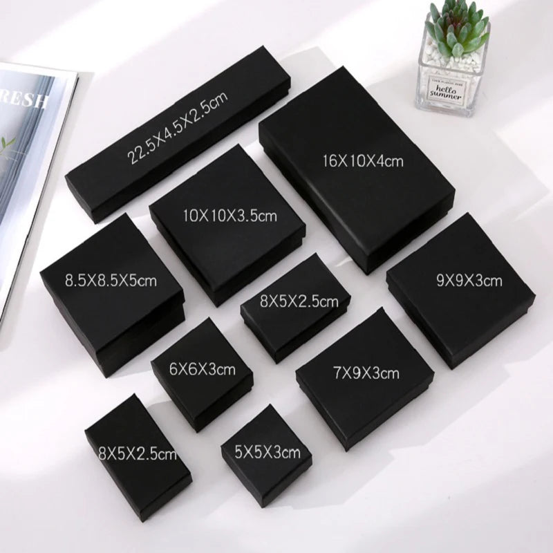 12pcs Cardboard Jewelry Set Box for Ring Necklace Rectangle Tan Black 5X5X3cm 7x9x3cm 9x9x3cm Travel Jewelry Organizer Case