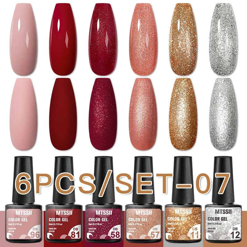 6/8Pcs Spring Pink Color Gel Nail Polish Set Semi Permanent Varnishes Nail Art Design Hybrid Soak Off UV LED Gel Manicure Kit