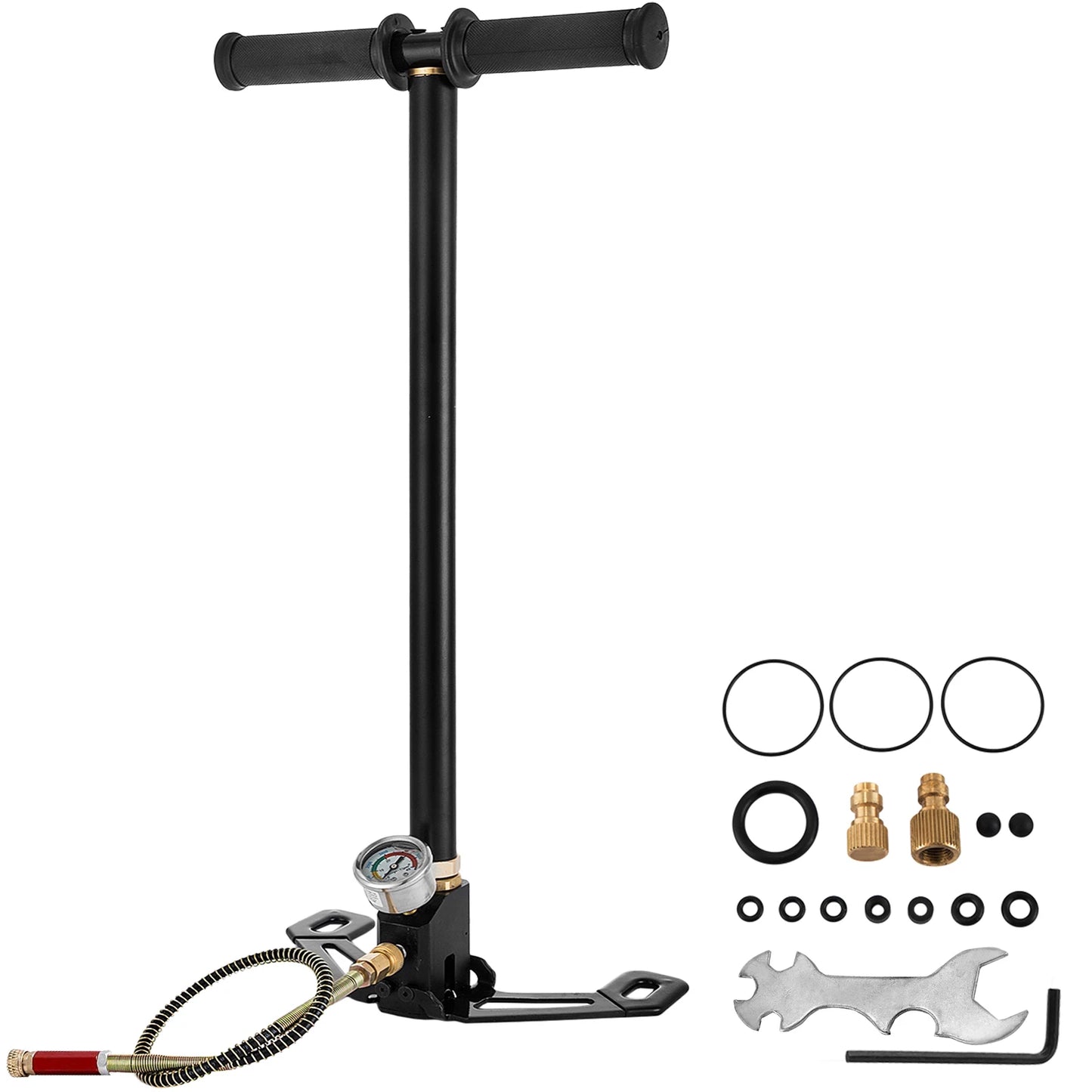 VEVOR 3 Stage PCP Pump 30MPa 4500PSI W/ Pressure Gauge Air Hand Stirrup Pump for Pistols, Rifles, Air Guns, Car Bicycle Hunting