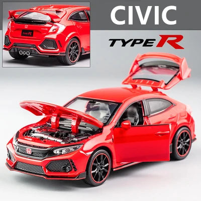 1:32 HONDA CIVIC TYPE R Alloy Sports Car Model Diecasts & Toy Vehicles Metal Car Model Sound and Light Collection Kids Toy Gift