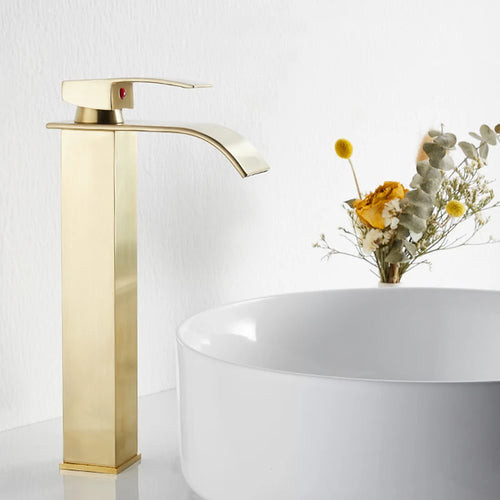 Black Waterfall Basin Sink Faucet Tall Bathroom Mixer Tap Wide Spout Vessel Sink Fauet Hot Cold Water Tap