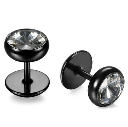 BONISKISS Men Earrings Stainless Steel Black Blue Barbell Type Stud Earrings For Men And Women Unisex Jewelry Pendientes Brincos