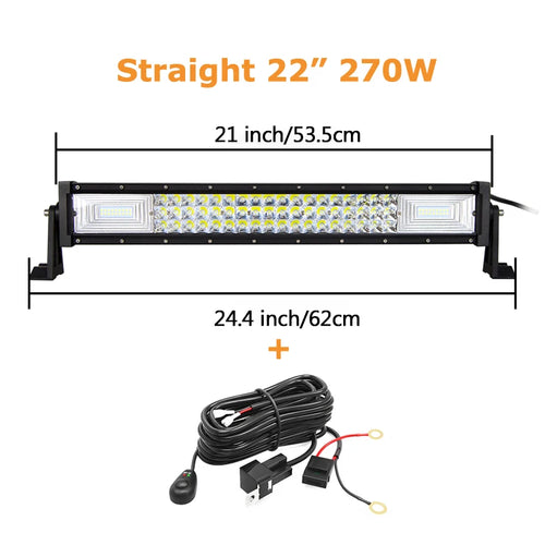 Curved/Straight 22 32 42 52inch 675W 540W Led Light Bar Driving Lights 7D 3-Rows Offroad Truck SUV ATV Tractor Car Boat