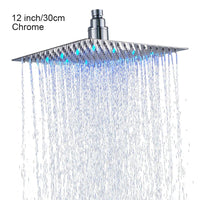 Luxury Chrome  LED  Rainfall Shower Head Stainless Steel Square Color Changing Lights Shower head Water Flow Generates