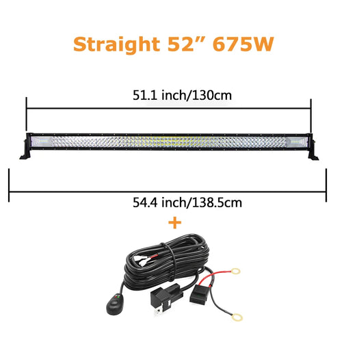 Curved/Straight 22 32 42 52inch 675W 540W Led Light Bar Driving Lights 7D 3-Rows Offroad Truck SUV ATV Tractor Car Boat