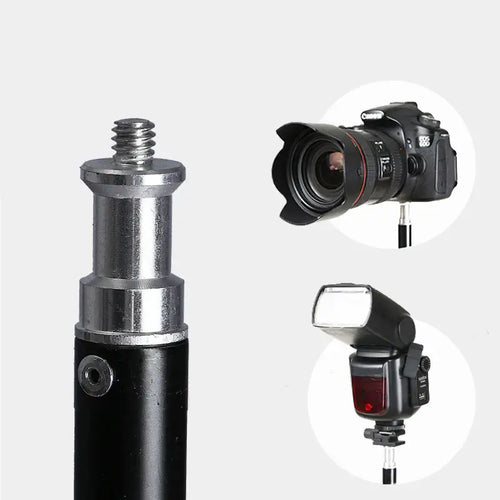 Close-up of adjustable tripod screw head compatible with camera and flash equipment for photography.