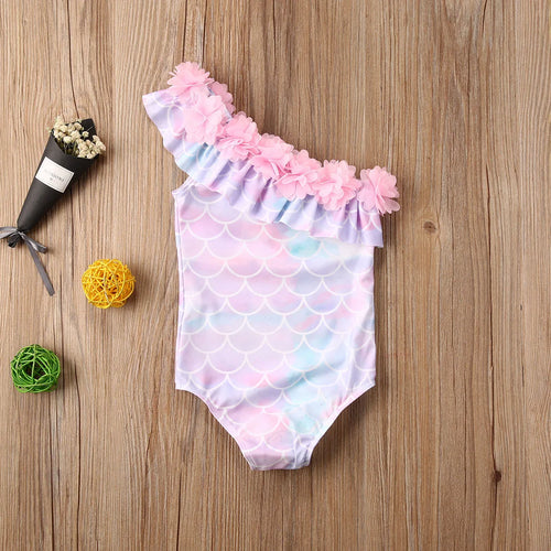 Lioraitiin 1-5Years Toddler Baby Kids Girls Bikini Ruffles One Shoulder Swimsuit Swimwear Bathing Suit Girl Clothing