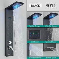 LED Shower Panel Tower System Rain Waterfall Shower Column Hydroelectricity LCD Display With Massage Body Spa Bath Shower Faucet