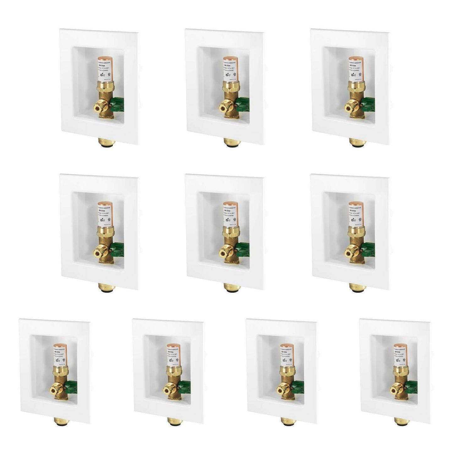 10 Pcs 1/2" Push Fit Inlet, Ice Maker Outlet Box, with Copper Water Hammer Arrestor