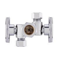 5/8" OD Compr. x 3/8" OD Compr. x 3/8" OD Compr. Dual Stop Valve, 1/4 Turn (Lead Free) Plumbingsell