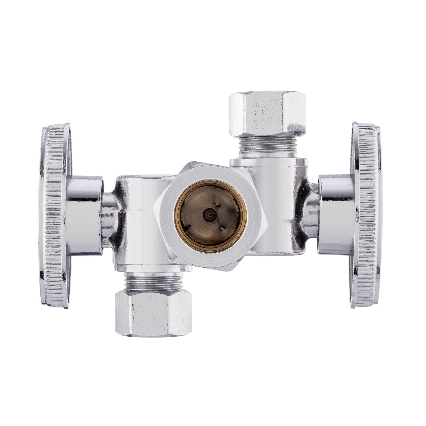 10 Pcs 5/8" OD Compr. x 3/8" OD Compr. x 3/8" OD Compr. Dual Stop Valve, 1/4 Turn (Lead Free)