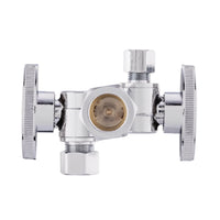 10 Pcs 5/8" ODx 3/8" OD Compr. x 1/4" OD Compr. Dual Stop Valve, 1/4 Turn (Lead Free) Plumbingsell