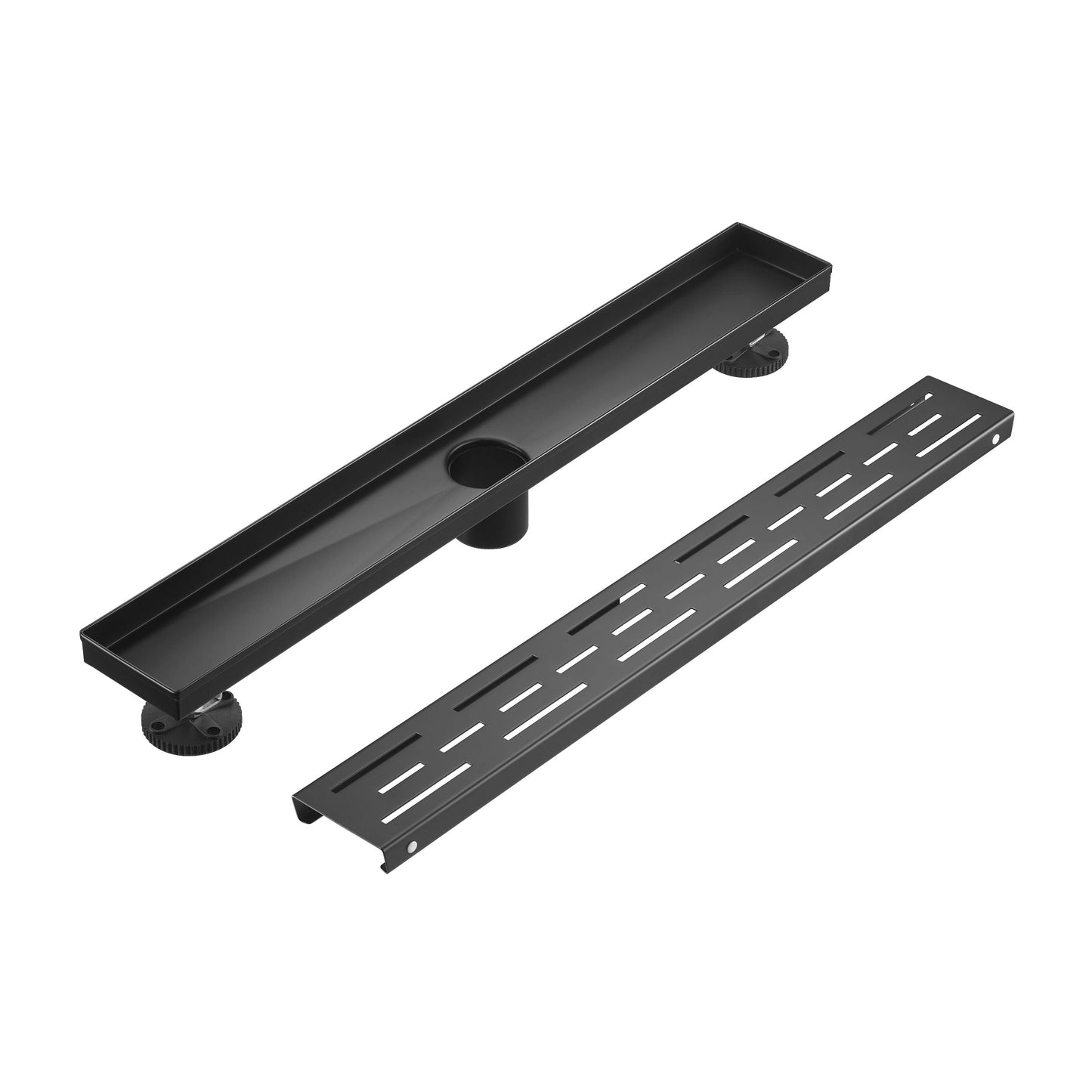 Linear Shower Drain 24" with Removable Grate, Matte Black Polished 304 Stainless Steel Shower Drain, Shower Drain, Floor Shower Drain with Hair Strainer, Adjustable Levelingft Plumbingsell