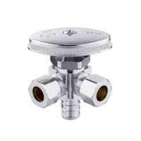 1/2" PEX Crimp x 3/8" ODx 3/8" OD Compr. Dual Angle Stop Valve, Multi Turn (Lead Free) Plumbingsell