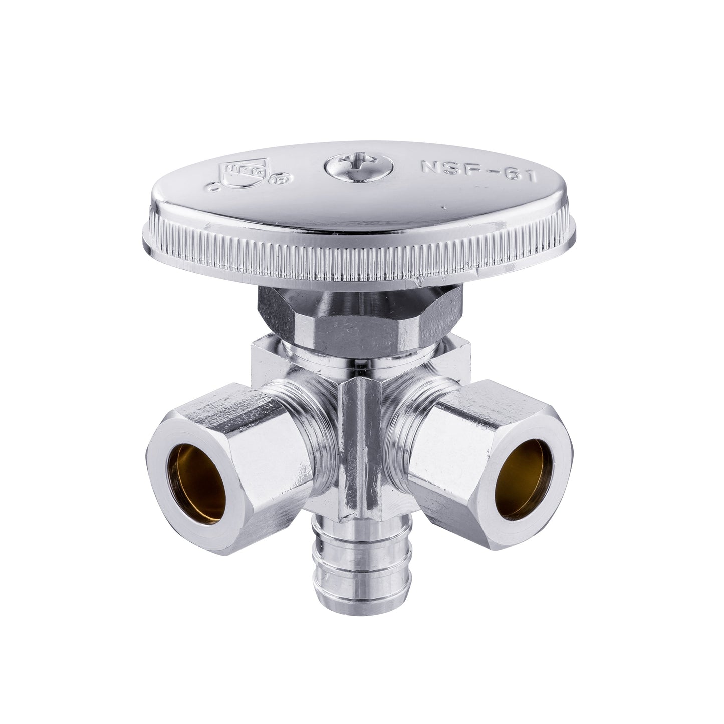 10 Pcs 1/2" PEX Crimp x 3/8" ODx 3/8" OD Compr. Dual Angle Stop Valve, Multi Turn (Lead Free)