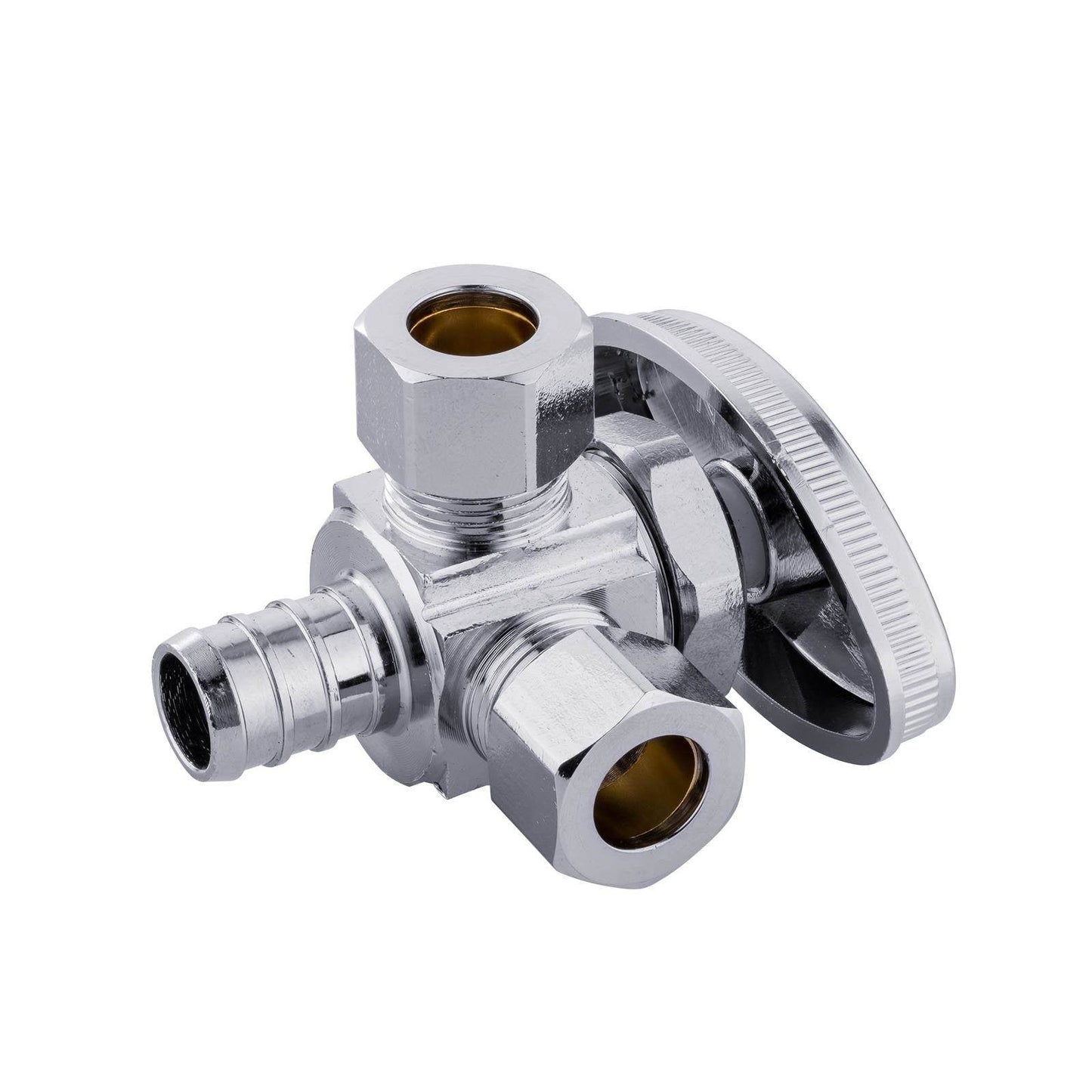 10 Pcs 1/2" PEX Crimp x 3/8" ODx 3/8" OD Compr. Dual Angle Stop Valve, Multi Turn (Lead Free)
