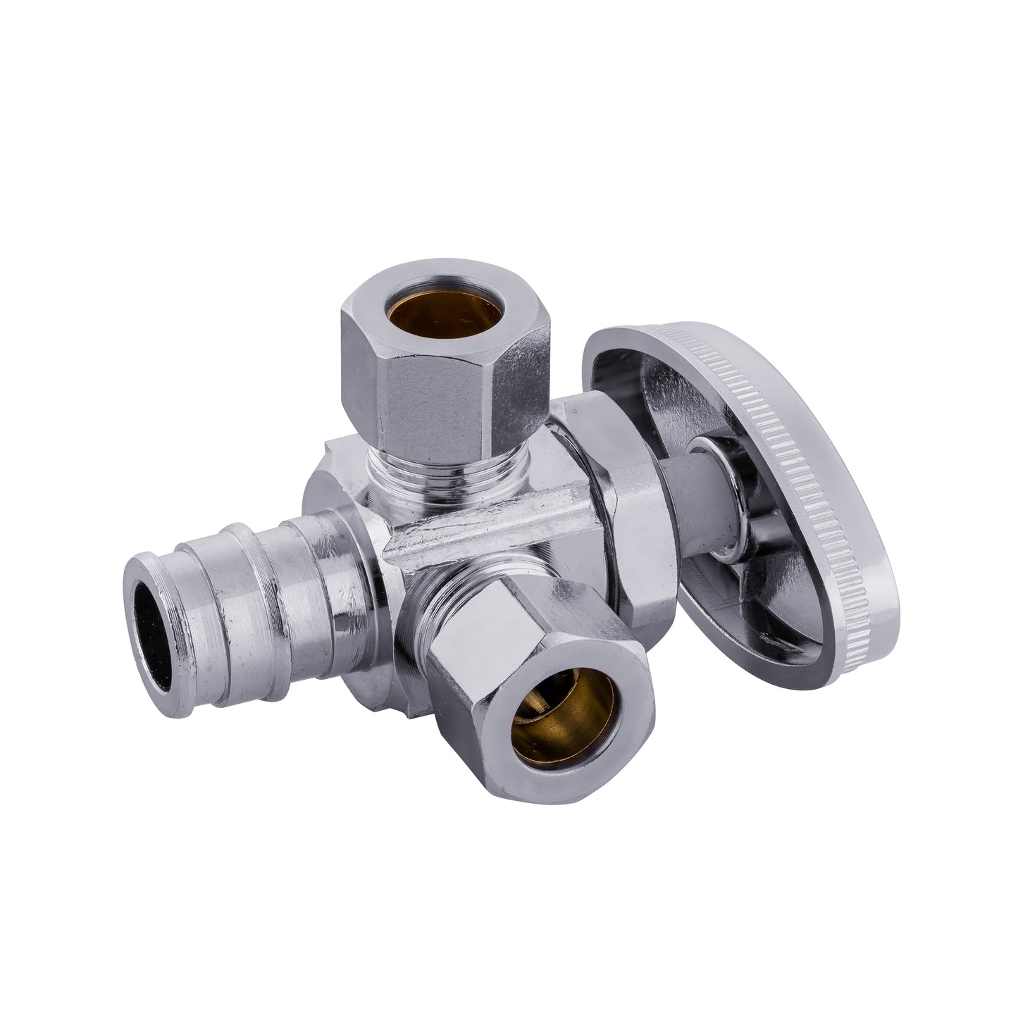 1/2" Pex-a Expansion (F1960) Inlet x 3/8" ODx 3/8" OD Compr. Dual Angle Stop Valve, Multi Turn (Lead Free)
