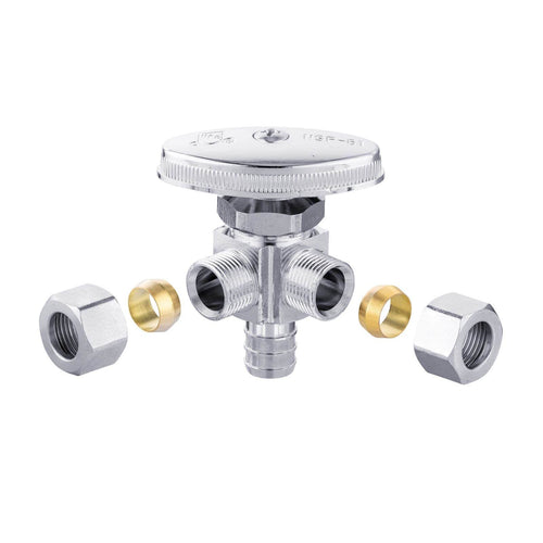 10 Pcs 1/2" PEX Crimp x 3/8" ODx 3/8" OD Compr. Dual Angle Stop Valve, Multi Turn (Lead Free) Plumbingsell