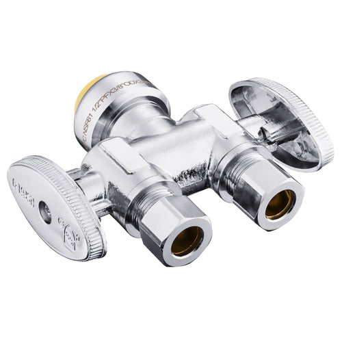1/2" Push Connect x Dual 3/8" OD Compr. Compr. Straight Stop Valve, 1/4 Turn (Lead Free)