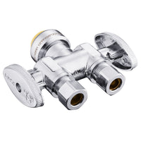 10 Pcs 1/2" Push Connect x Dual 3/8" OD Compr. Compr. Straight Stop Valve, 1/4 Turn (Lead Free) Plumbingsell