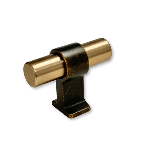 Brushed Bronze "Bond" T-Bar Dual Finish Knob and Pulls Euro • Knobs