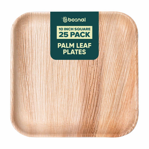 Bosnal - Palm Leaf Biodegradable Plates, 10 inch, Square Bosnal