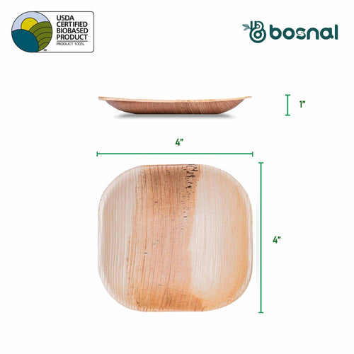 Bosnal - Palm Leaf Biodegradable Plates, 4 inch, Square Bosnal
