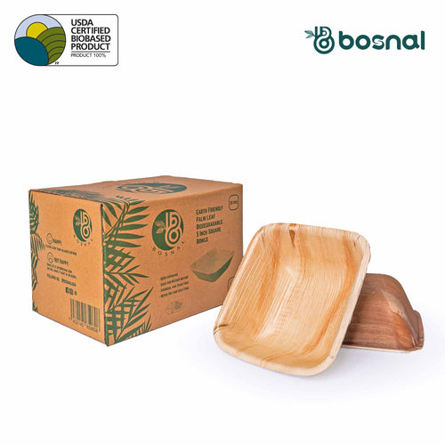 Bosnal - Palm Leaf Biodegradable Bowls, 5 inch, Square Bosnal