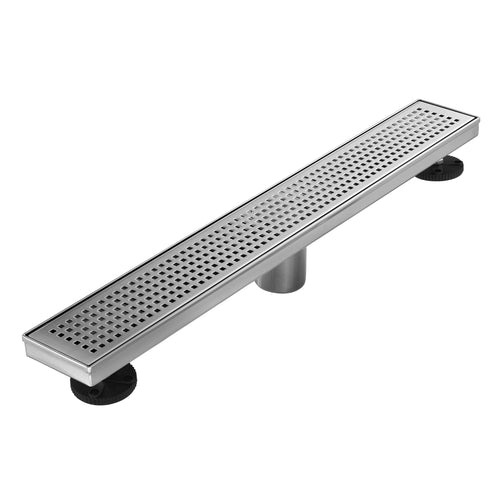 24" Linear Shower Drain, Square Hole Pattern Shower Drain, Brushed 304 Stainless Steel Linear Drain with Levelingft & Hair Strainer