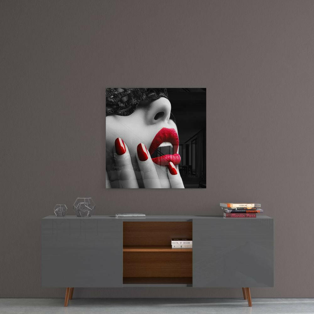 Insigneart USA Insigneart USA Red Lipstick Woman Glass Wall Art